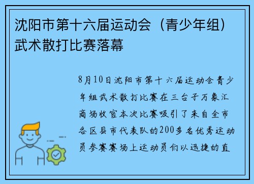 沈阳市第十六届运动会（青少年组）武术散打比赛落幕